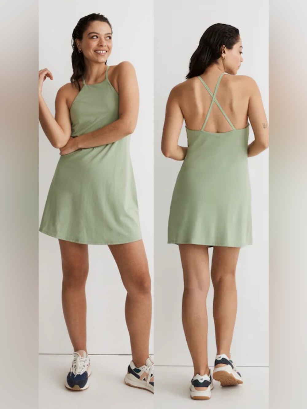 Madewell Plus Flex 2.0 Fitness Dress activewear Green Sz S crisscross back